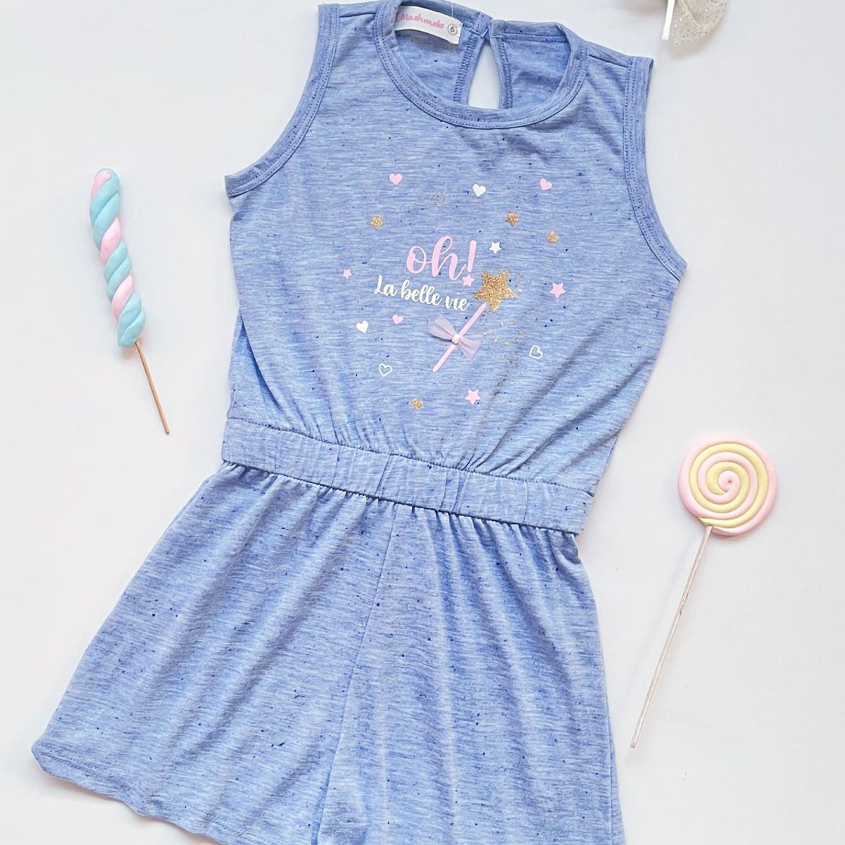 KIDS MASHMELO - Enterizo Niña Algodón Jaspeado Estampado Delantero Kids Mashmelo