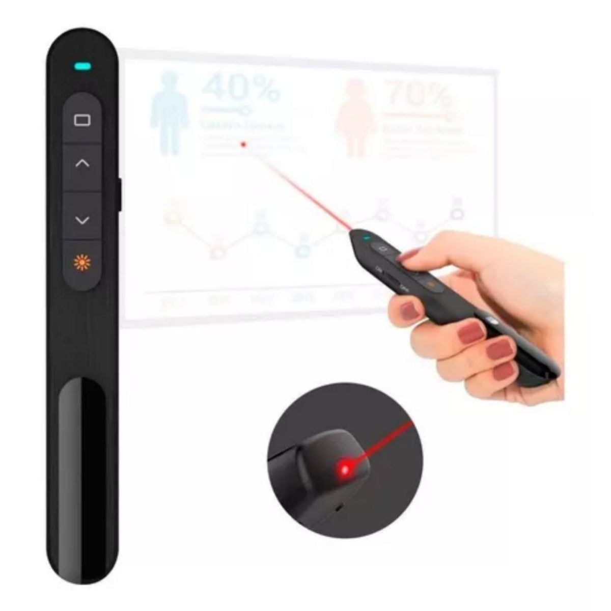 GENERICO - PUNTERO LASER INALAMBRICO PARA PRESENTACIONES CON ADAPTADOR C Y USB
