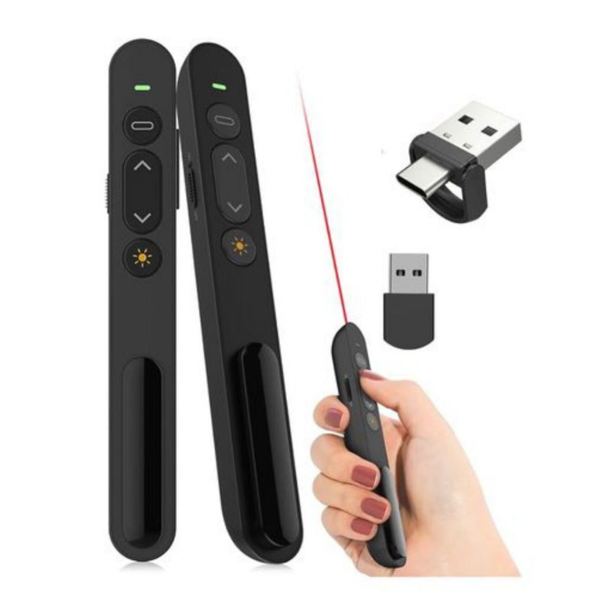 GENERICO - PUNTERO LASER INALAMBRICO PARA PRESENTACIONES CON ADAPTADOR C Y USB