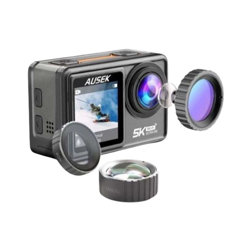 AUSEK LIMITED - Camara de Accion Ausek ultra HD AT-S81TR 5k 30fps DualScreen Wifi 24MP
