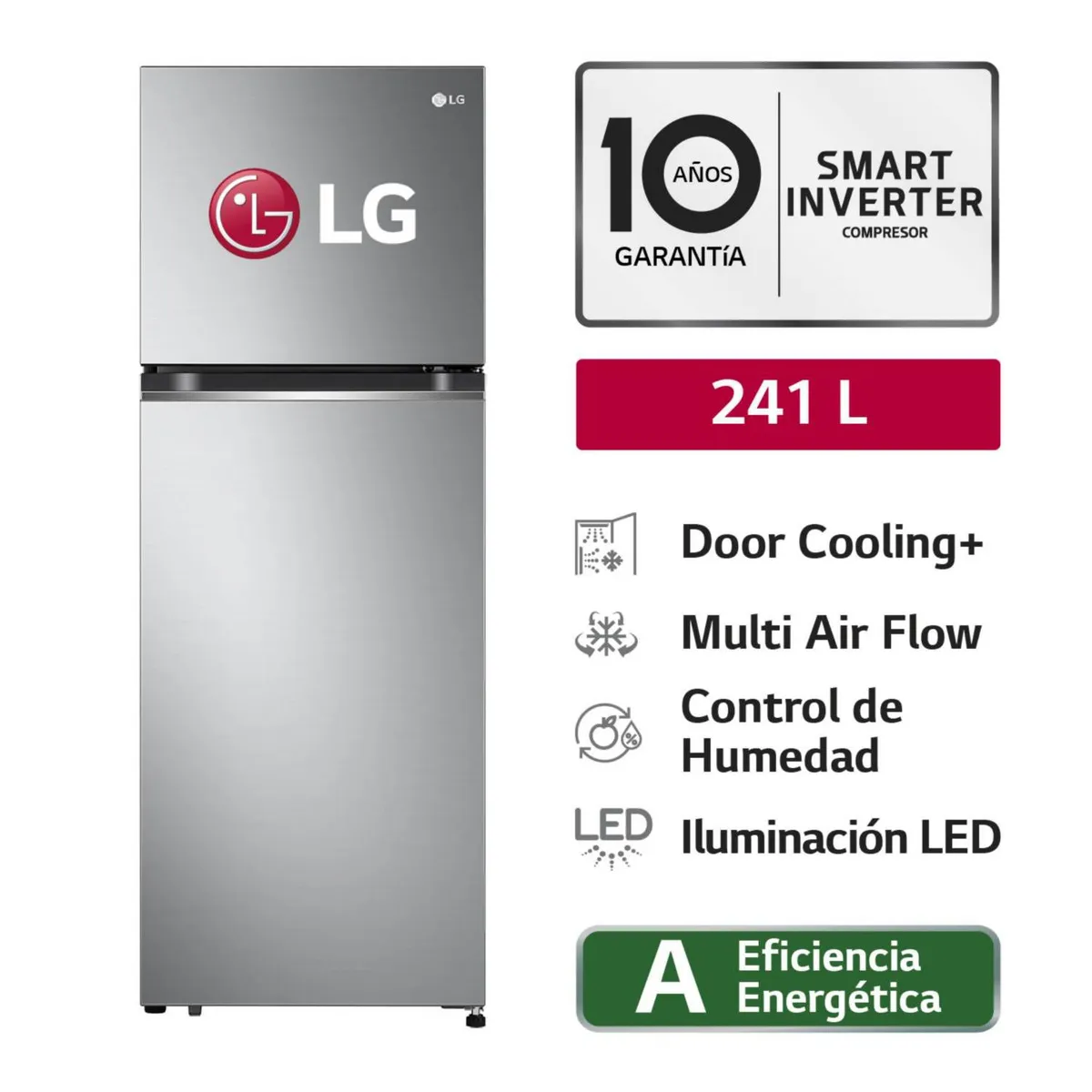 LG - Refrigeradora LG Door Cooling No Frost 241 LT. GT24BPP - Plateado