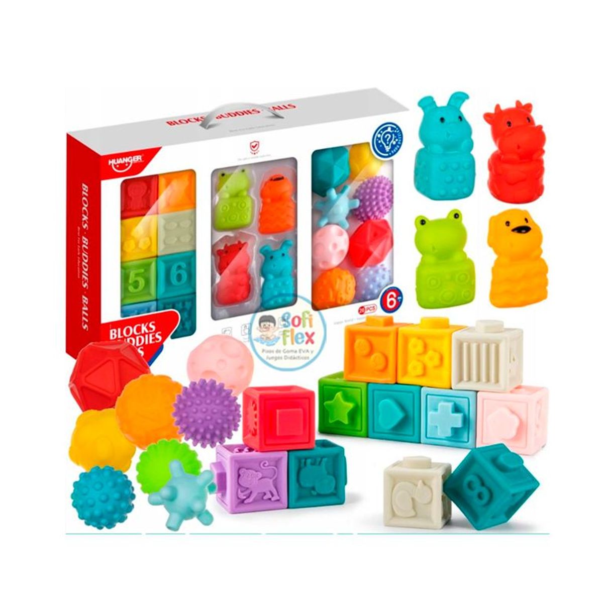 GENERICO - Set de Bloques Animalitos Y Pelotas Sensoriales Texturizadas