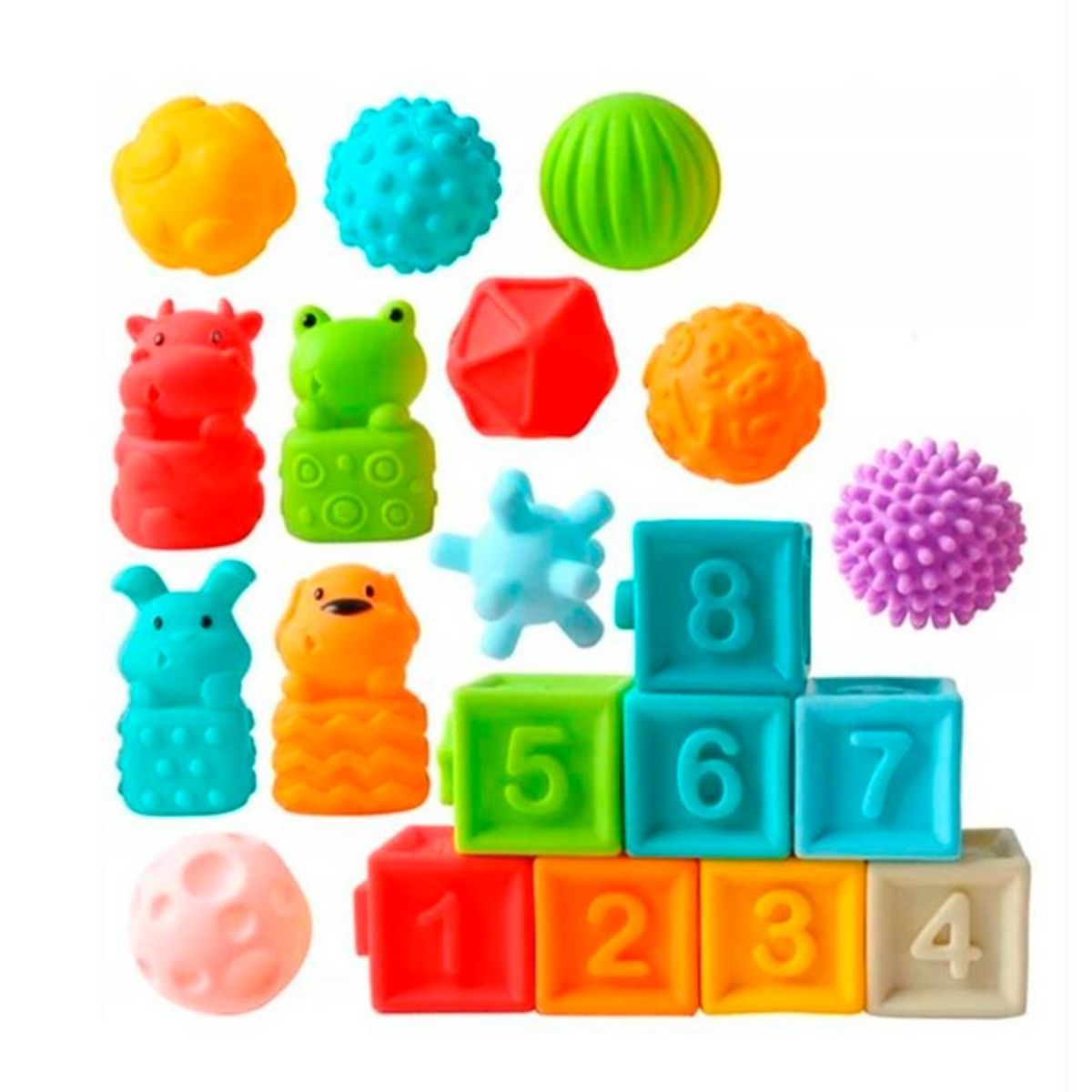GENERICO - Set de Bloques Animalitos Y Pelotas Sensoriales Texturizadas