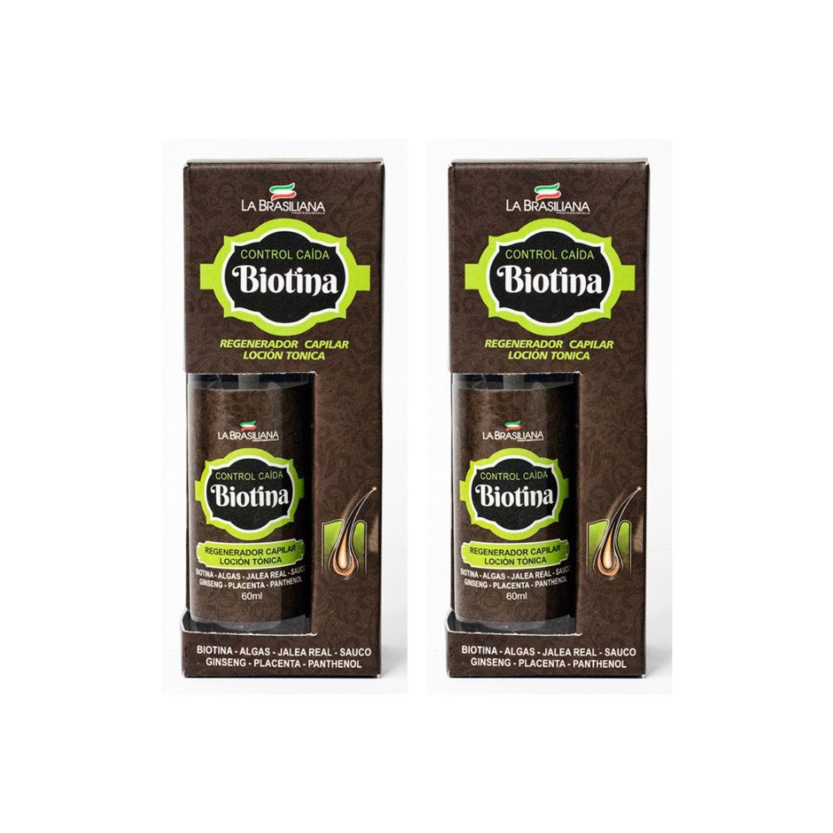 LA BRASILIANA - Tónico Regenerador Capilar Biotina La Brasiliana 60 Ml x 2Unids