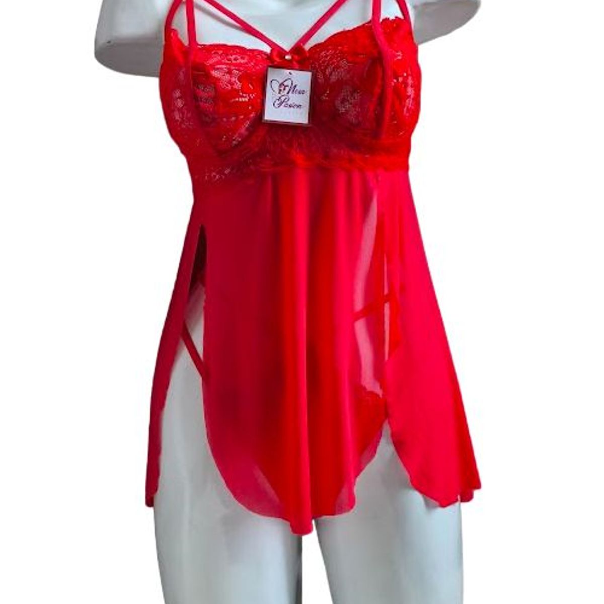 GENERICO - BABYDOLL DE ENCAJE ROJO MUJER