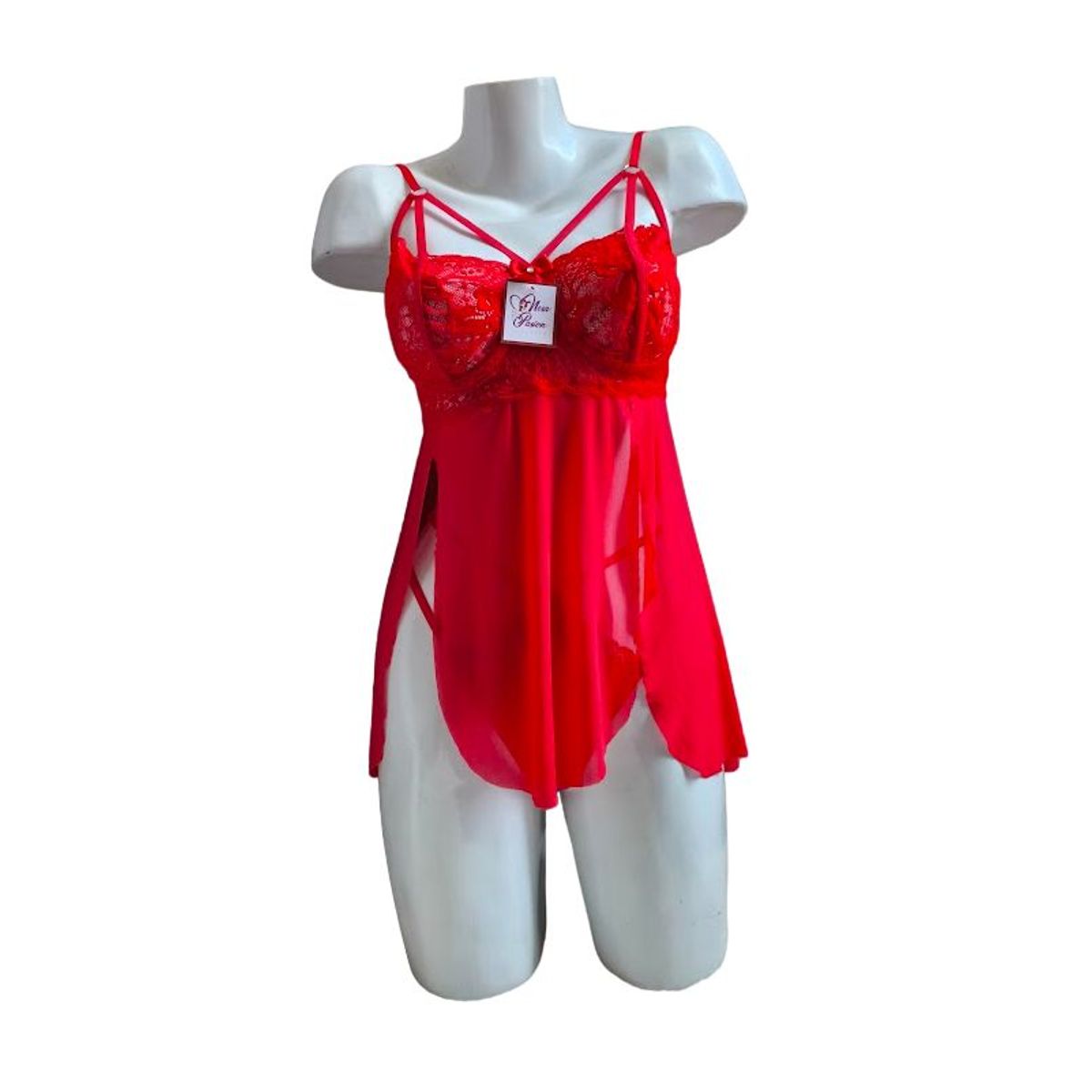 GENERICO - BABYDOLL DE ENCAJE ROJO MUJER