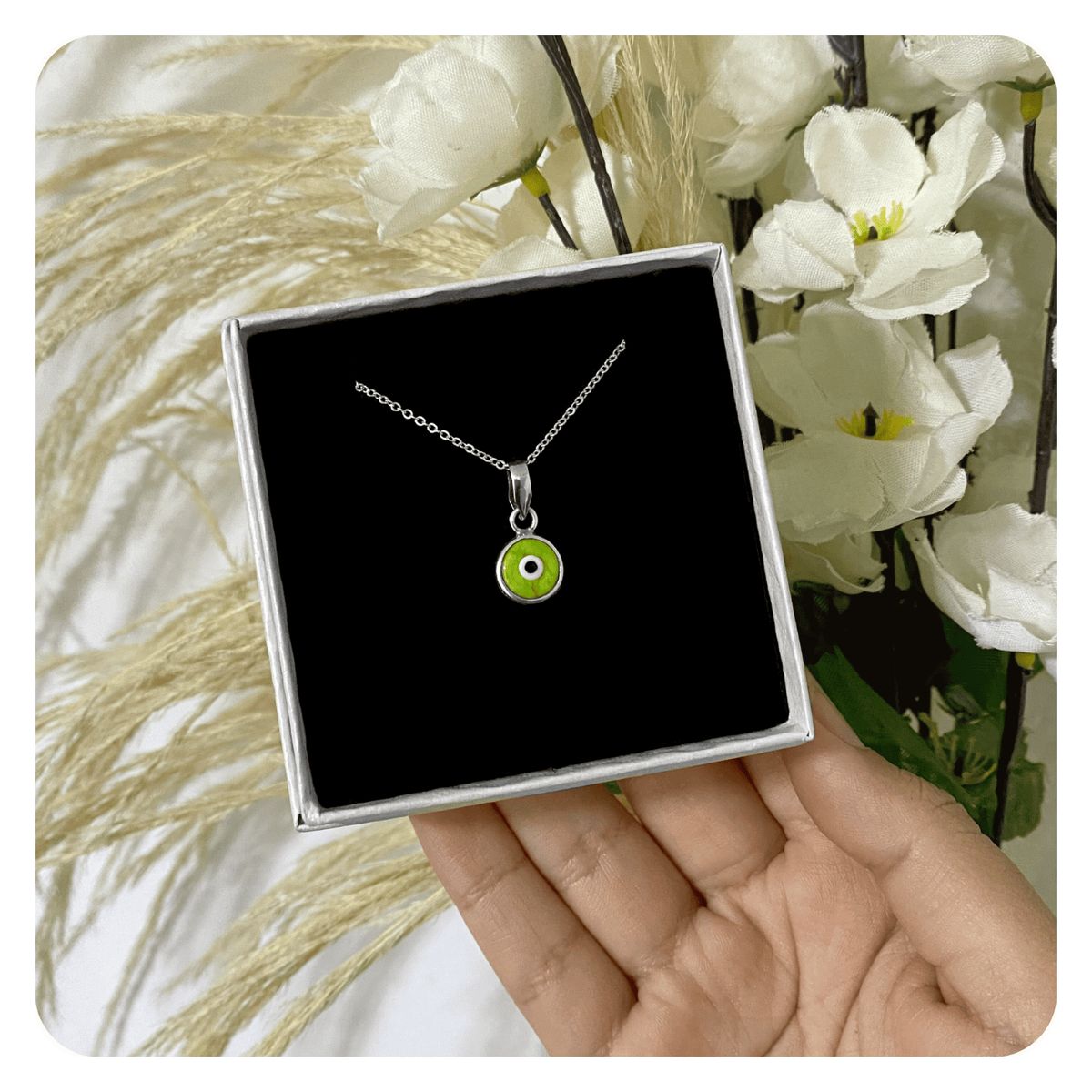 GENERICO - Set Pack Aretes Collar Ojo Turco Verde Protección en Plata