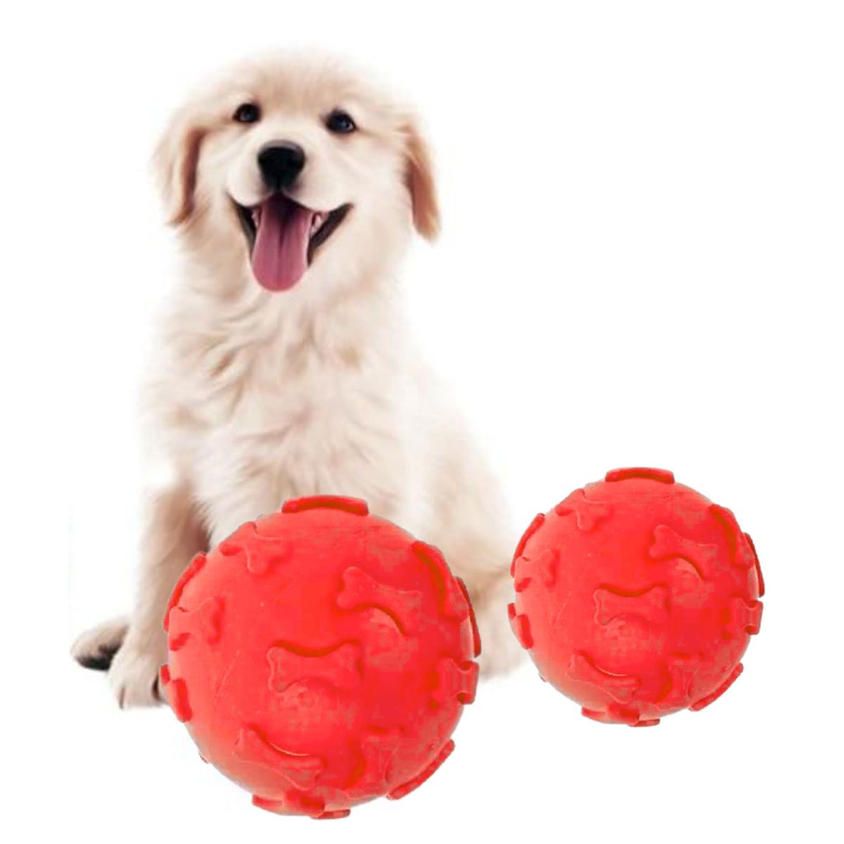 GENERICO - PELOTA DE JEBE PARA PERROS HUESITO COLOR ROJA