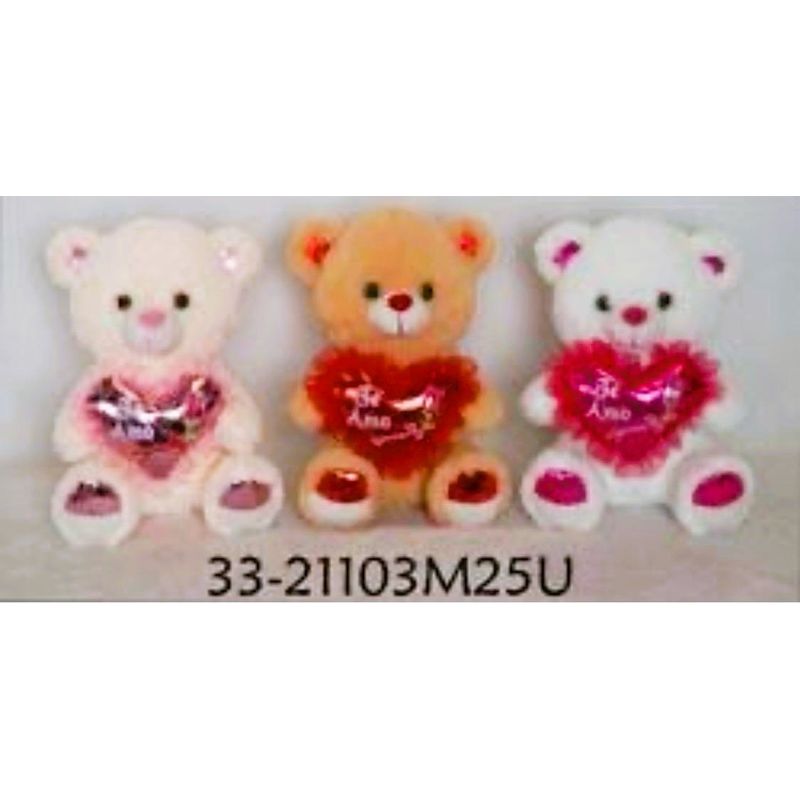 GENERICO - Peluche Oso CON CORAZON CON FRACE PLATEADA MUSICAL