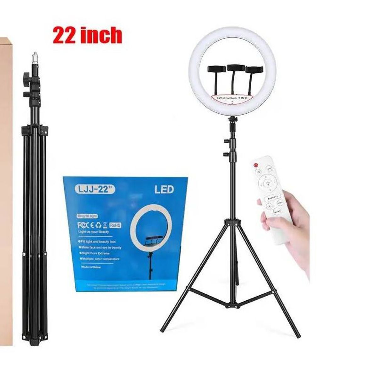 GENERICO - ARO LUZ LED TOUCH DE 56 CM + CONTROL+ TRIPODE PARA 3 CELULARES