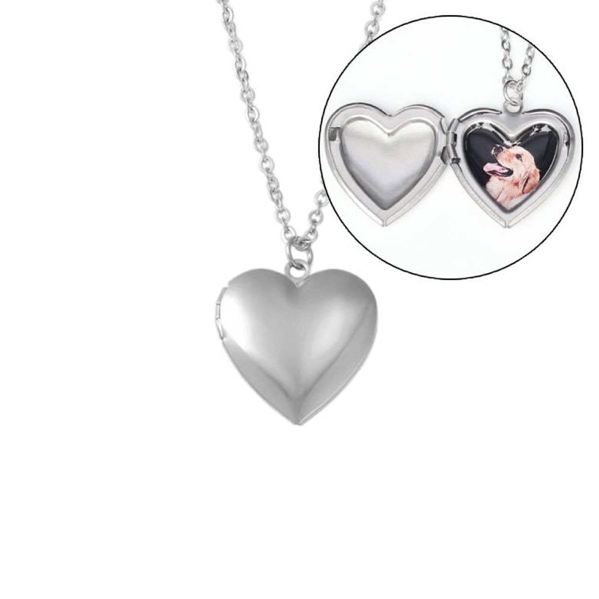 GENERICO - Collar Relicario Corazón de Acero inoxidable