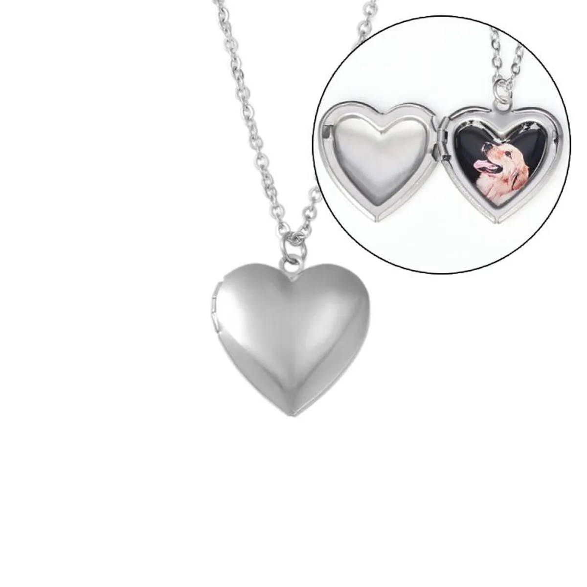 GENERICO - Collar Relicario Corazón de Acero inoxidable