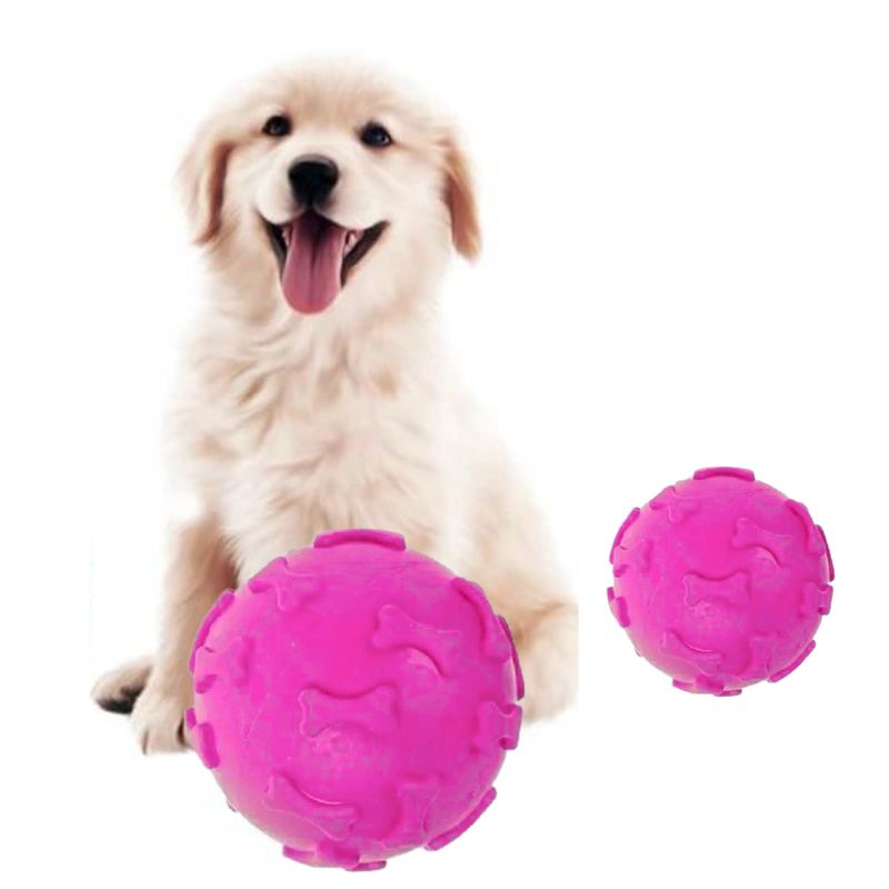 GENERICO - PELOTA DE JEBE PARA PERROS HUESITO COLOR ROSADA