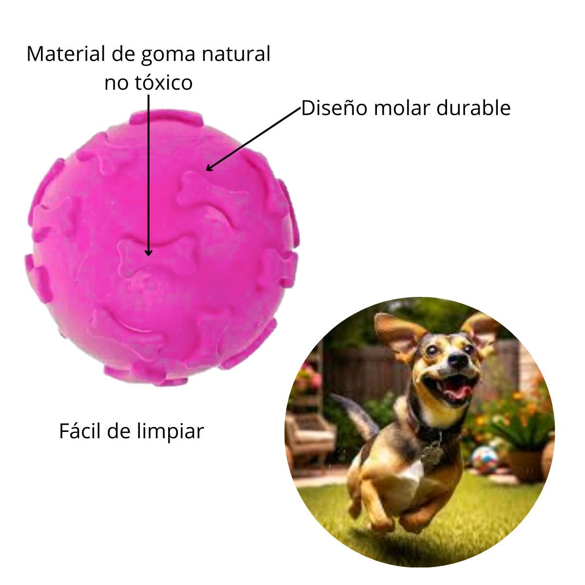GENERICO - PELOTA DE JEBE PARA PERROS HUESITO COLOR ROSADA