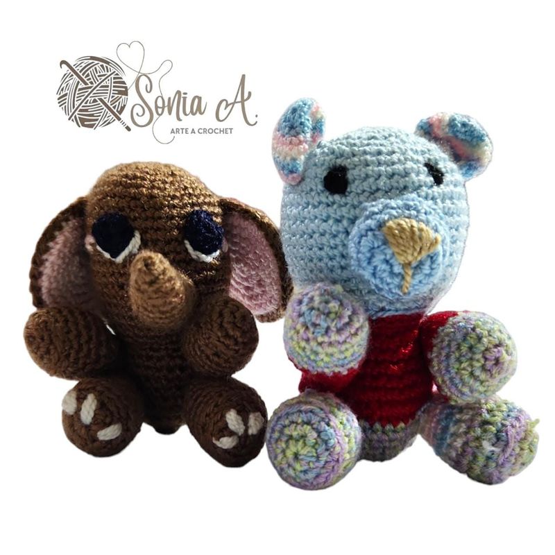 GENERICO - Duo Amigurumi - Elefante y Osito - Tejido a crochet