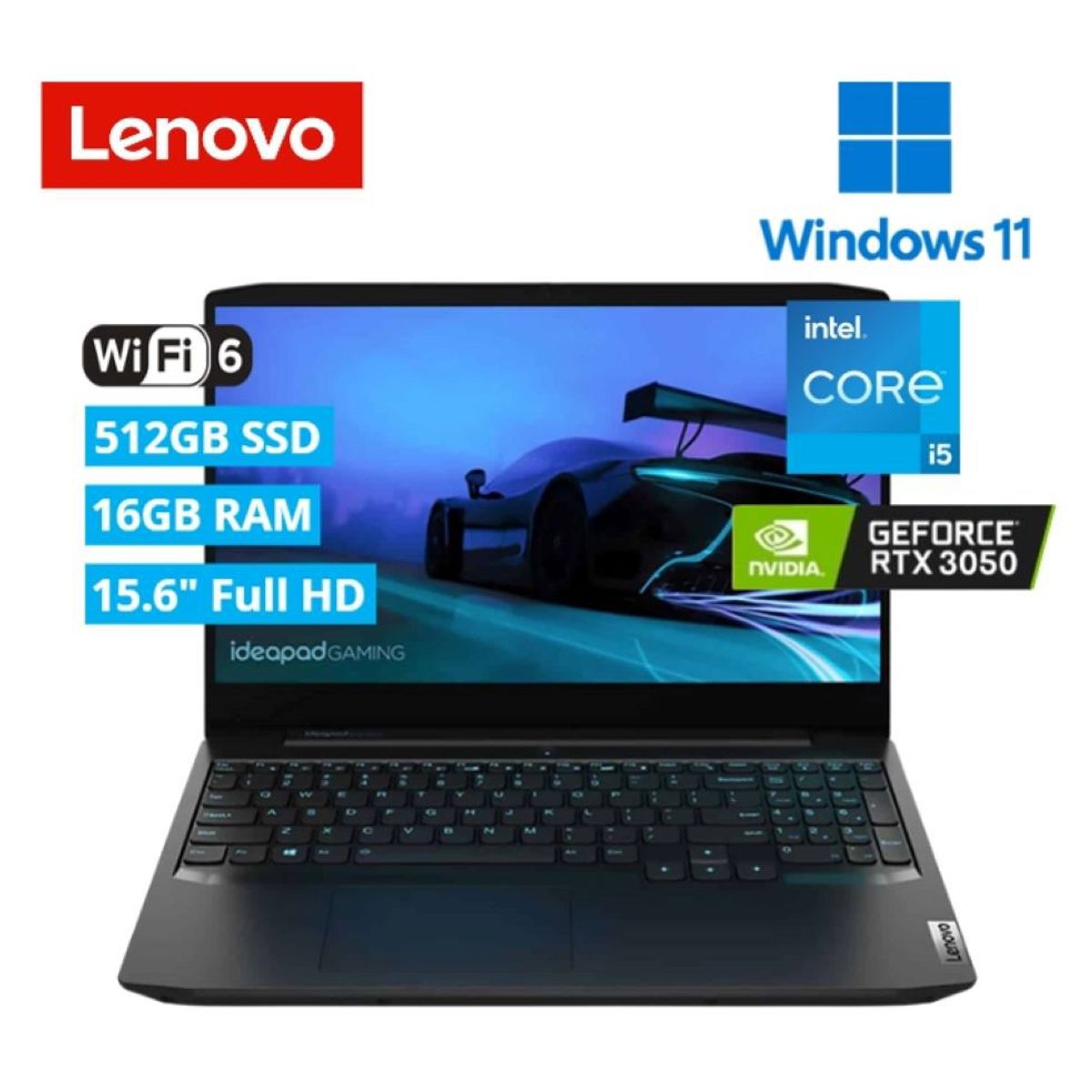 LENOVO - Laptop Lenovo Ideapad Gaming 3 15.6” FHD Core i5-11320H 16GB SSD 512GB RTX3050 4GB Windows 11