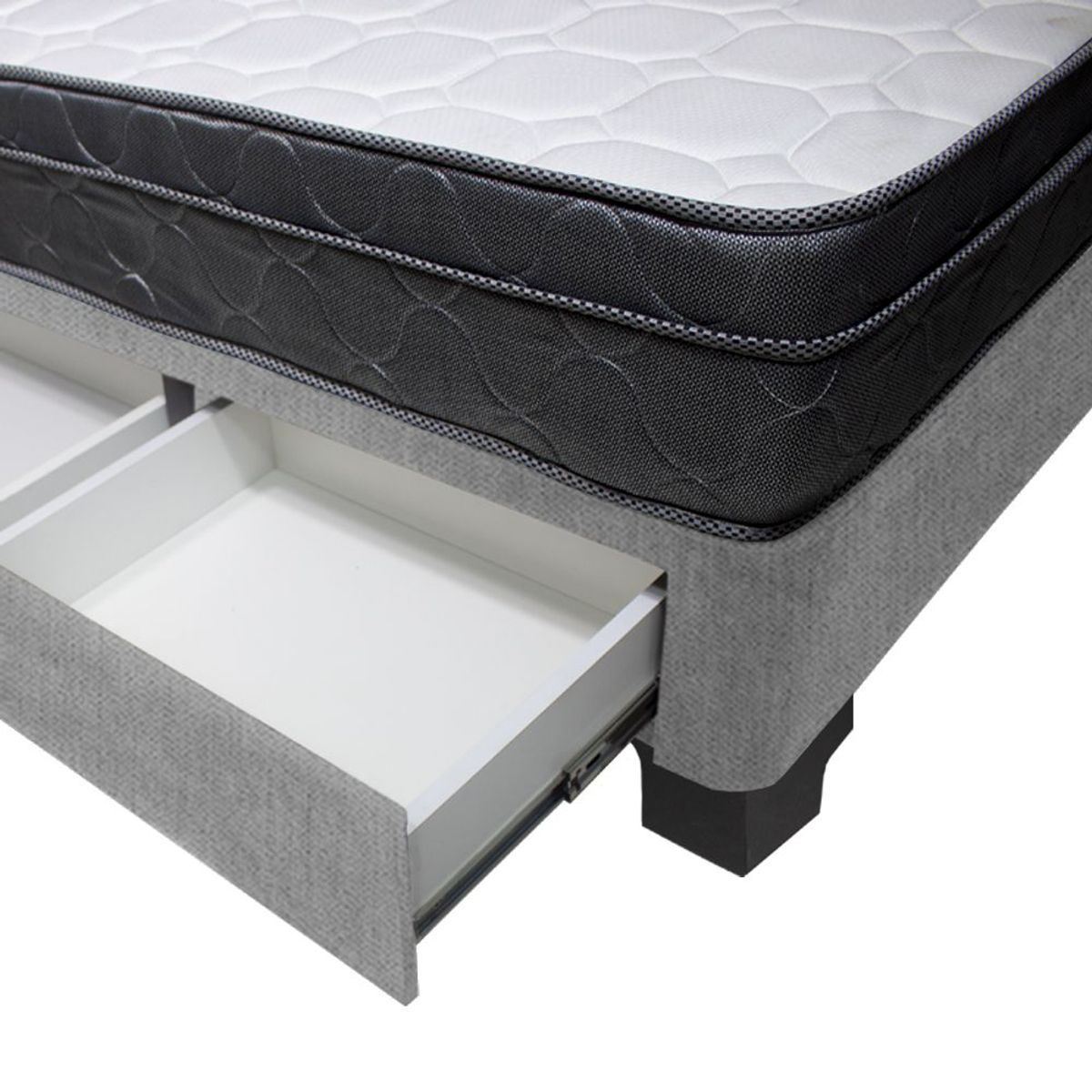 BARAKA HOME - Cama Turin + 2 Cajones 1.5 Plz + 1 Almohada - Gris Claro
