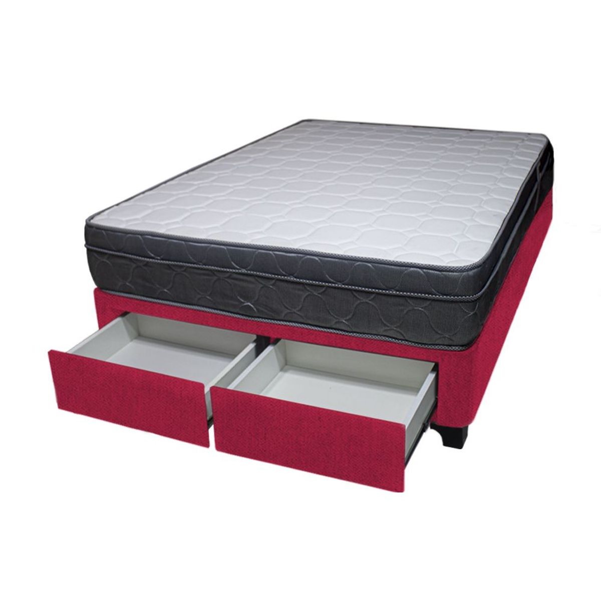 BARAKA HOME - Cama Turin + 2 Cajones 1.5 Plz + 1 Almohada - Rojo