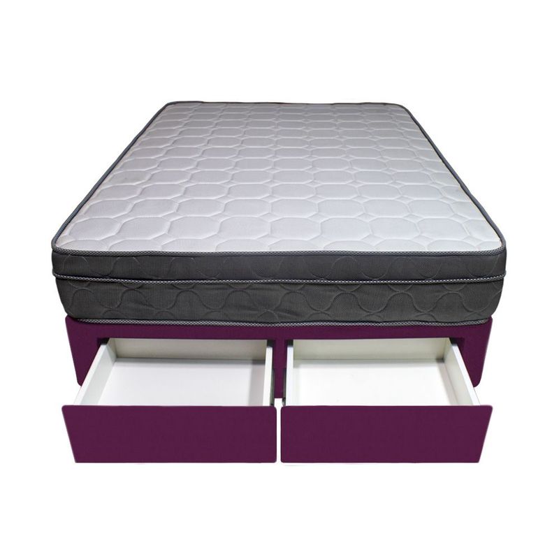 BARAKA HOME - Cama Turin + 2 Cajones 1.5 Plz + 1 Almohada - Purpura