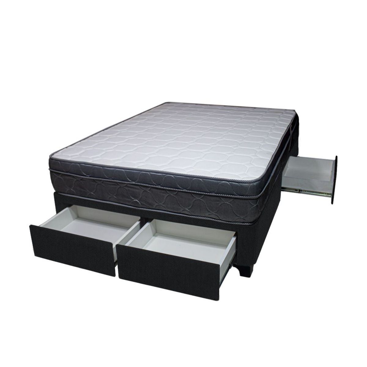 BARAKA HOME - Cama Turin + 4 Cajones 1.5 Plz + 1 almohadas - Negro
