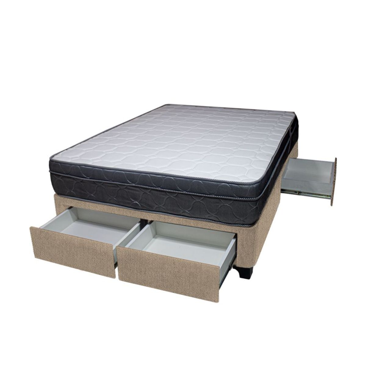 BARAKA HOME - Cama Turin + 4 Cajones 1.5 Plz + 1 almohadas - Beige Claro