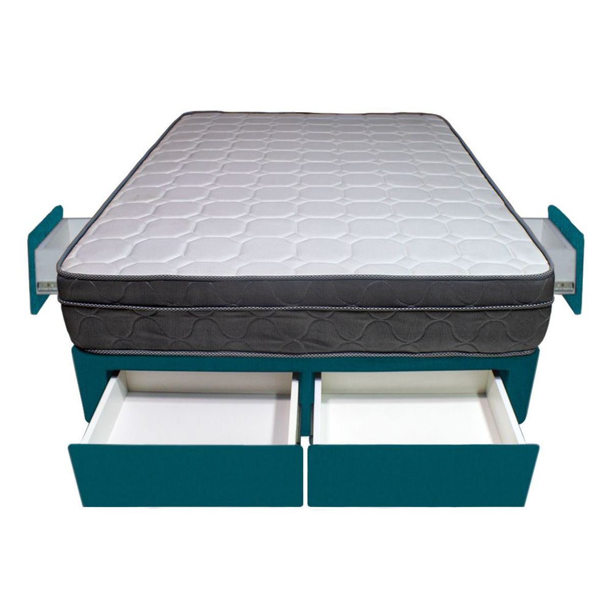 BARAKA HOME - Cama Turin + 4 Cajones 1.5 Plz + 1 almohadas - Cobalto