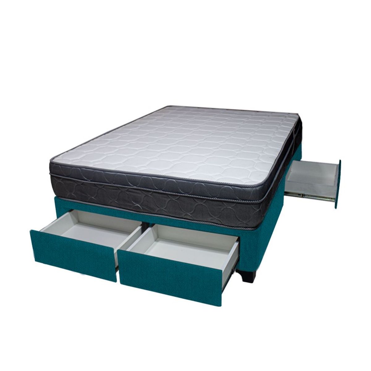 BARAKA HOME - Cama Turin + 4 Cajones 1.5 Plz + 1 almohadas - Cobalto