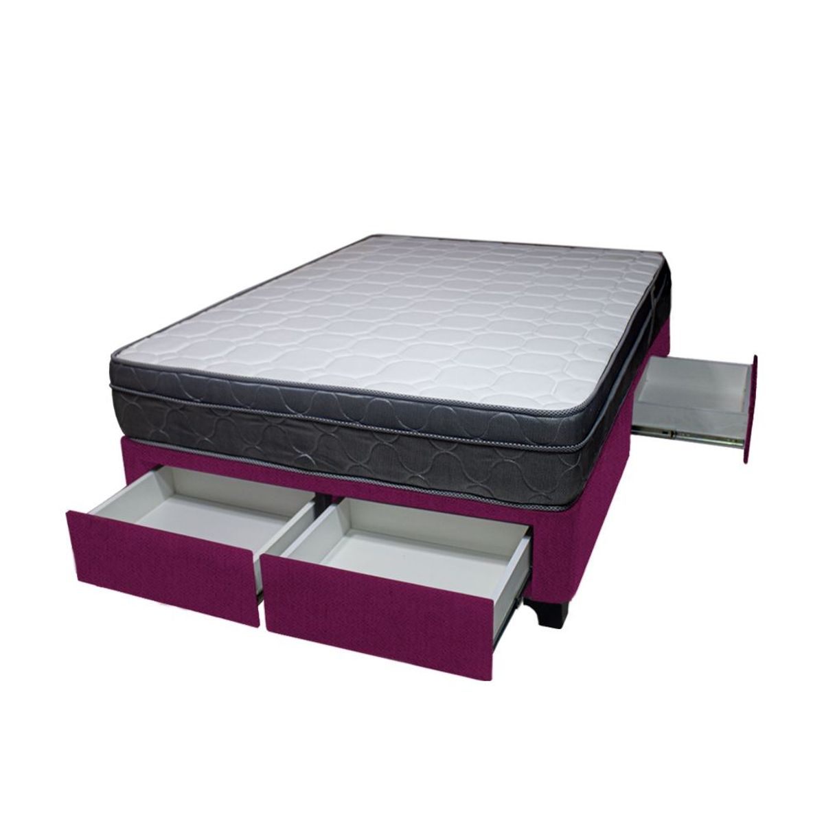 BARAKA HOME - Cama Turin + 4 Cajones 1.5 Plz + 1 almohadas - Purpura