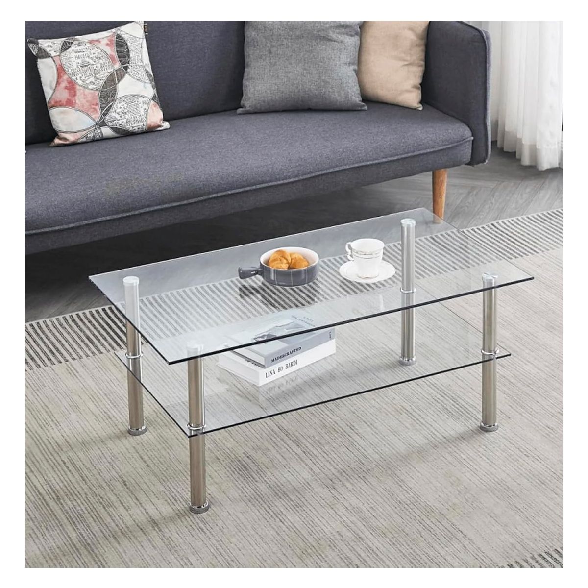 GENERICO - Mesa De Centro Sala Salita De Vidrio 2 Niveles Rectangular Elegante