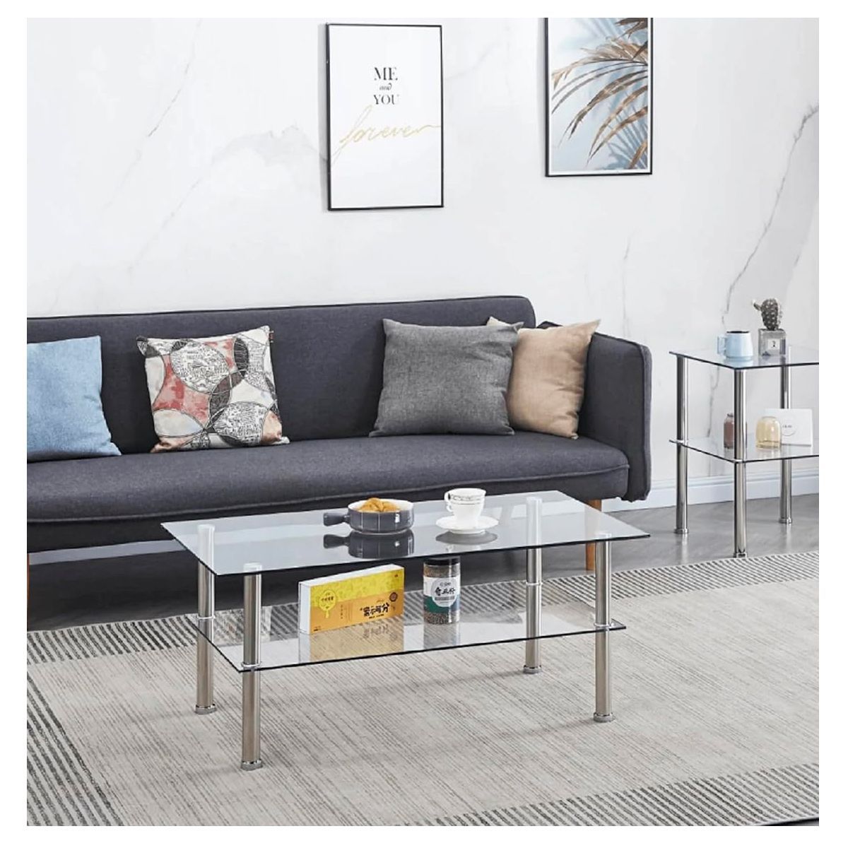 GENERICO - Mesa De Centro Sala Salita De Vidrio 2 Niveles Rectangular Elegante