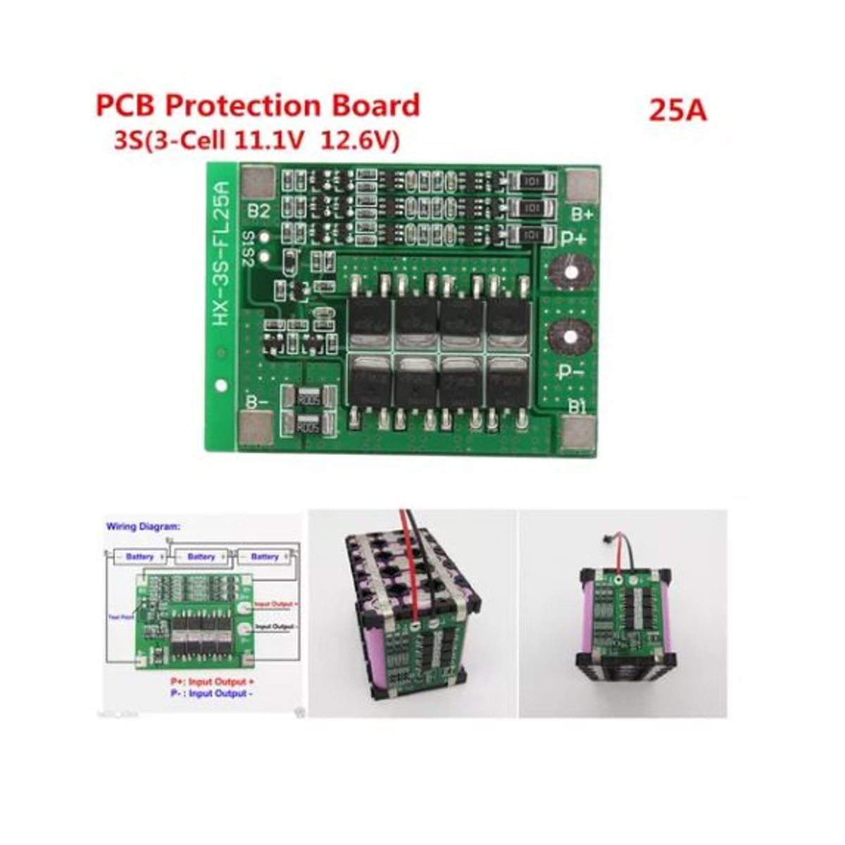 GENERICO - Circuito de Proteccion BMS 3S 12V 25A Para Li-ion