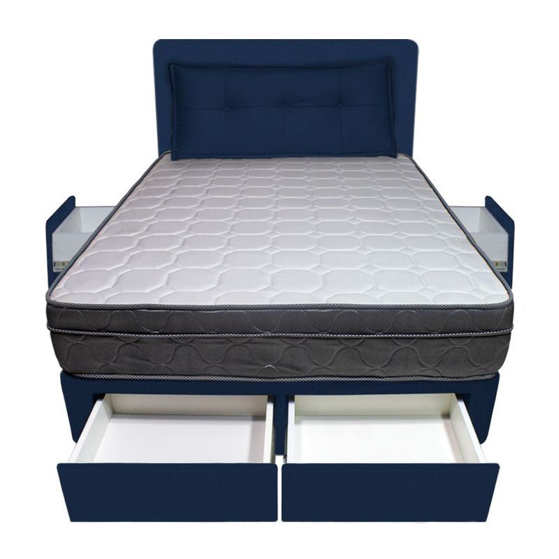 BARAKA HOME - Dormitorio Turin + 4 Cajones 2 Plz + Cabecera + Cojin - Azul Marino