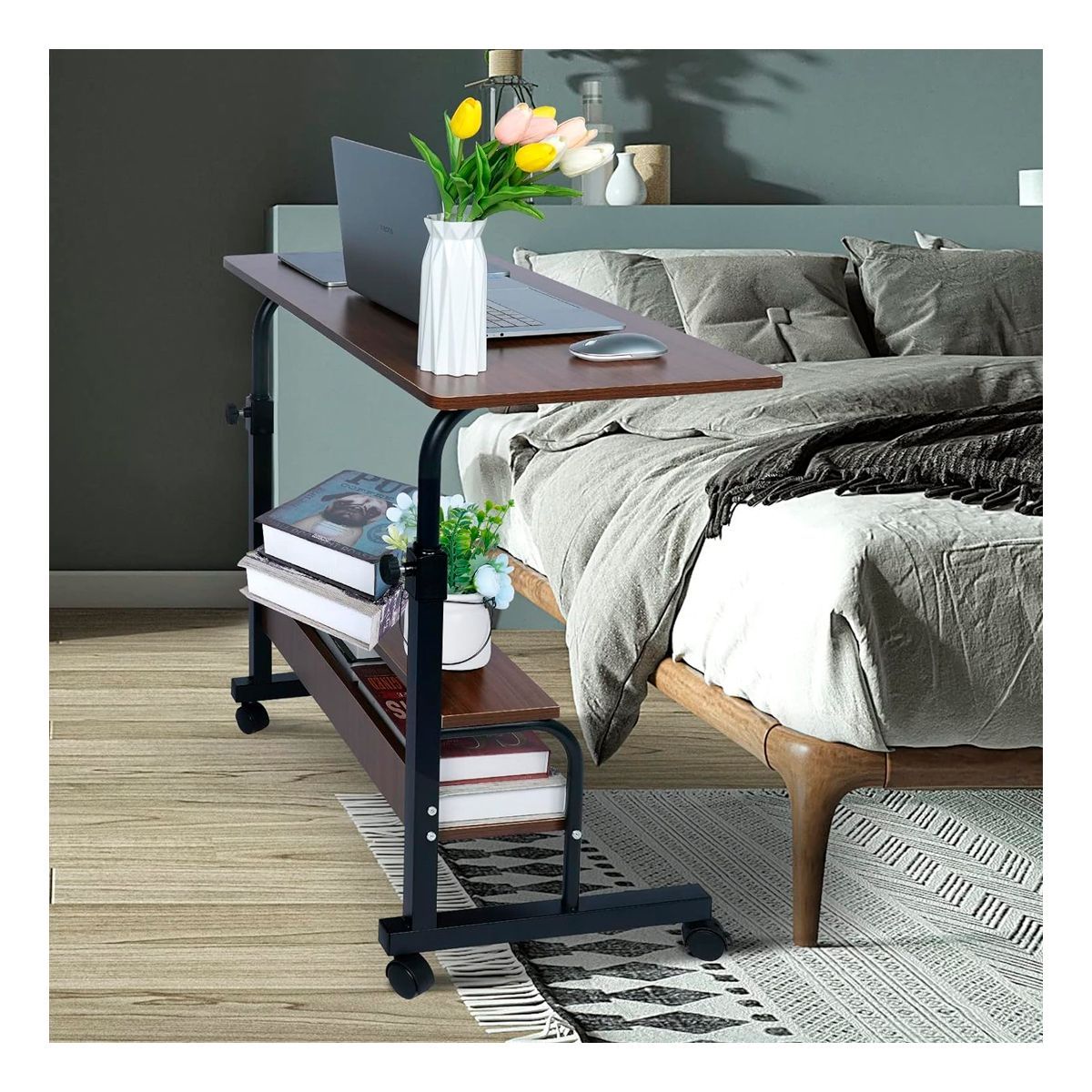 GENERICO - Mesa Escritorio Para Laptop Con Ruedas Portátil Ajustable Marrón 1361