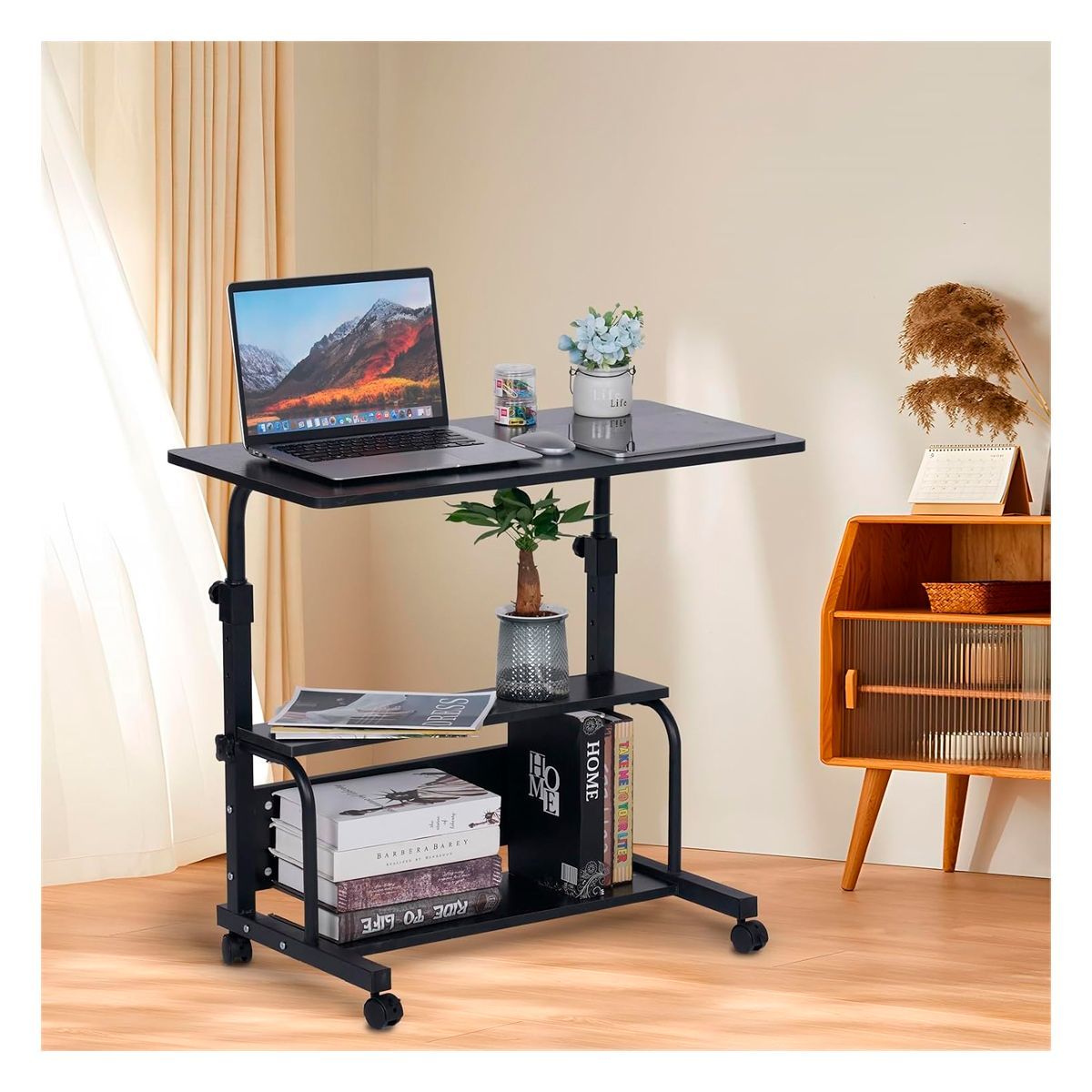 GENERICO - Mesa Escritorio Para Laptop Con Ruedas Portátil Ajustable Negra 1361
