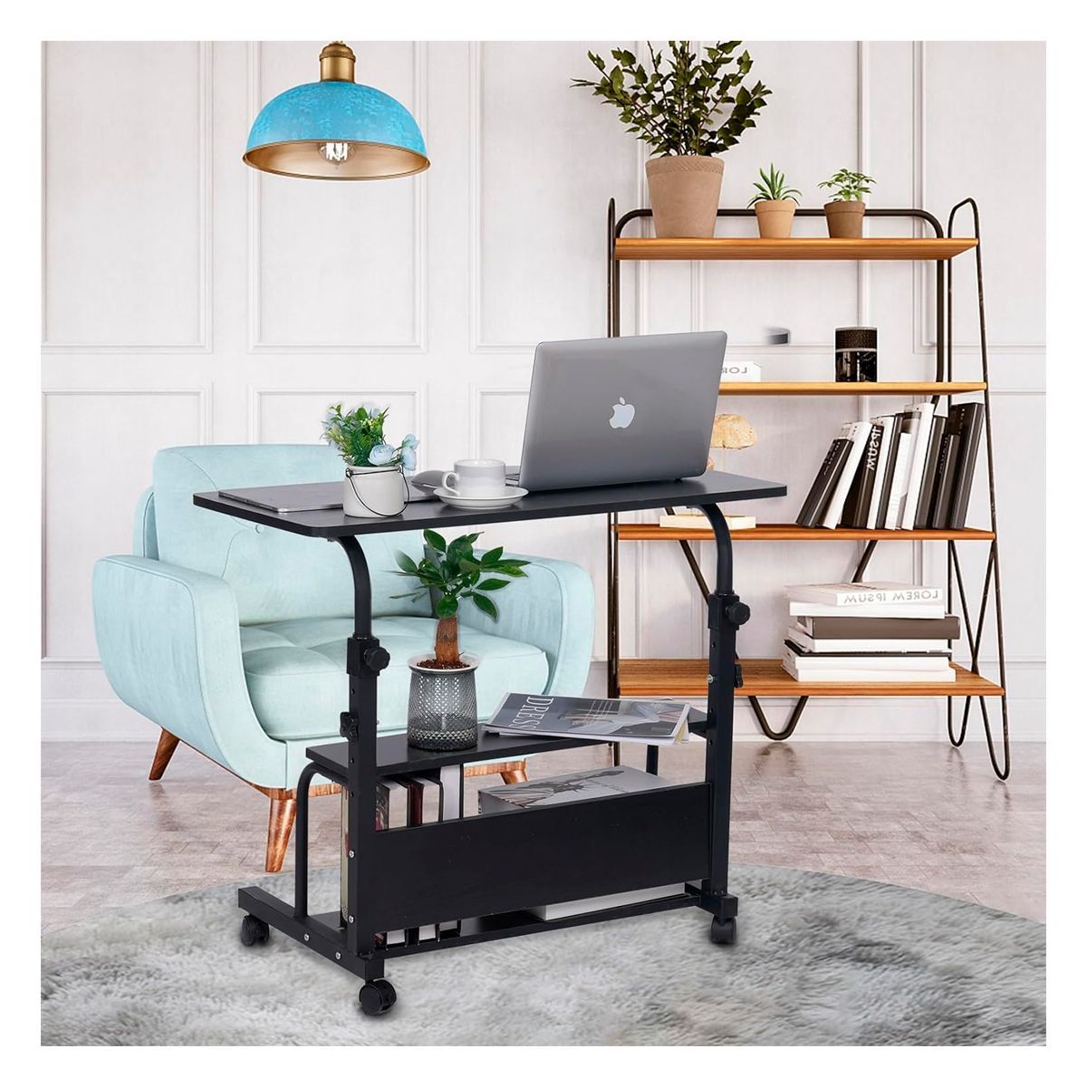 GENERICO - Mesa Escritorio Para Laptop Con Ruedas Portátil Ajustable Negra 1361