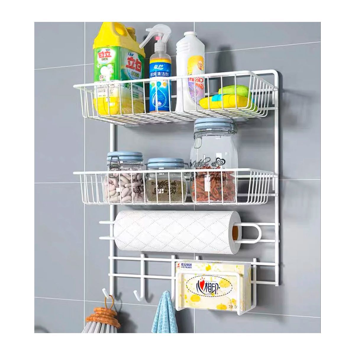 GENERICO - Repisa Colgante Condimentero Papel Cocina Multiuso 4 Niveles Blanco