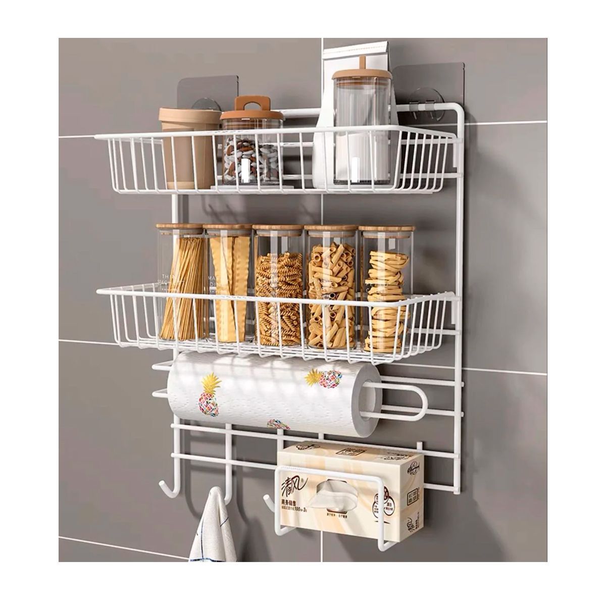 GENERICO - Repisa Colgante Condimentero Papel Cocina Multiuso 4 Niveles Blanco