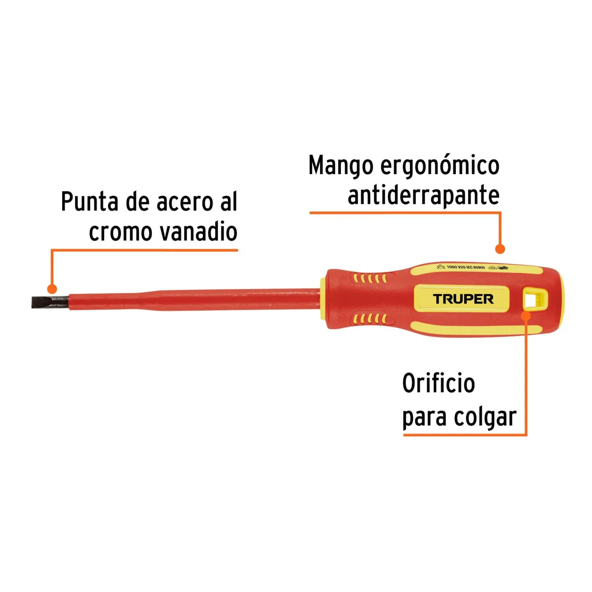 TRUPER - Desarmador dieléctrico 1000V  plano 7/32" x 5", Truper