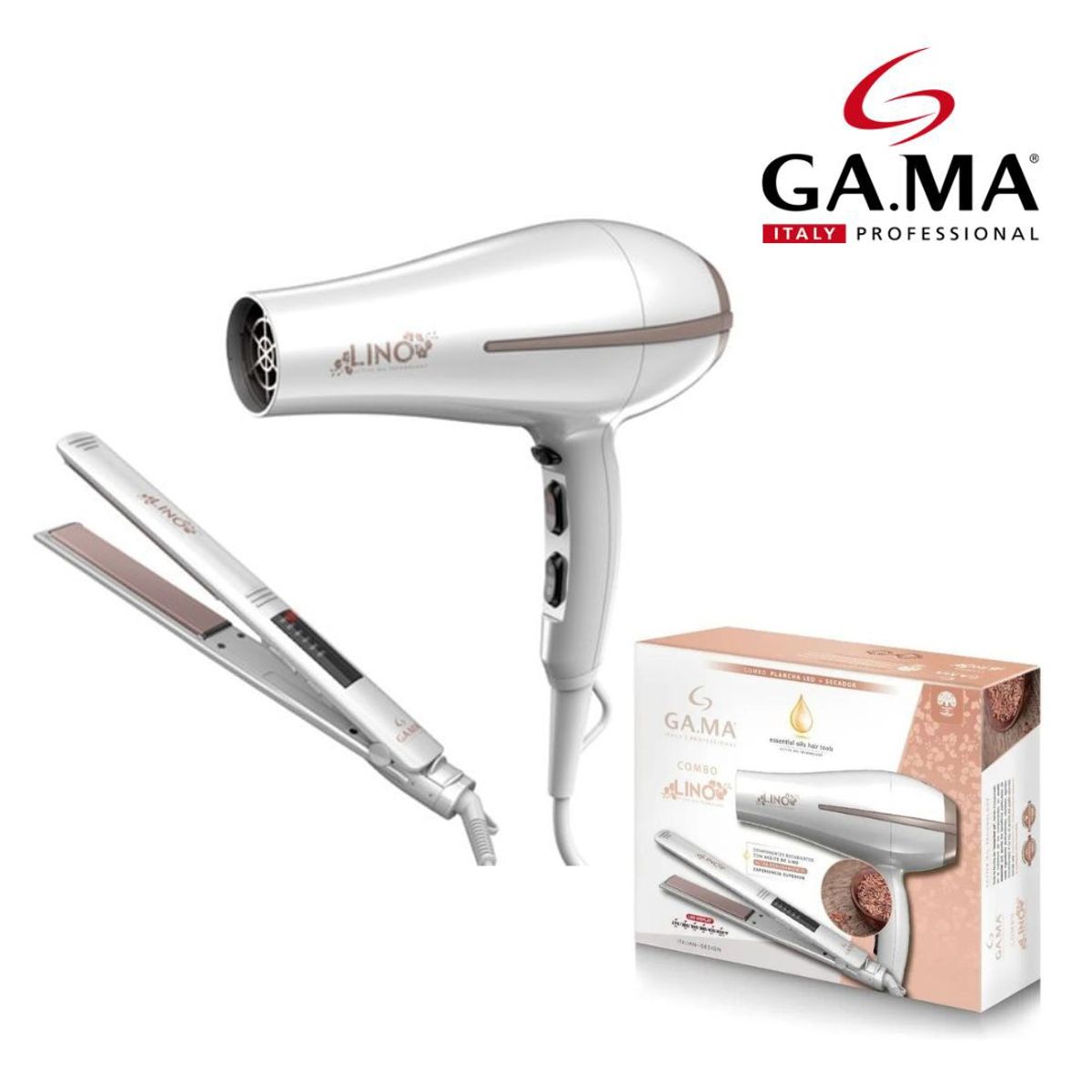 GAMA - COMBO GAMA ALISADOR LED + SECADORA DE CABELLO 2200W