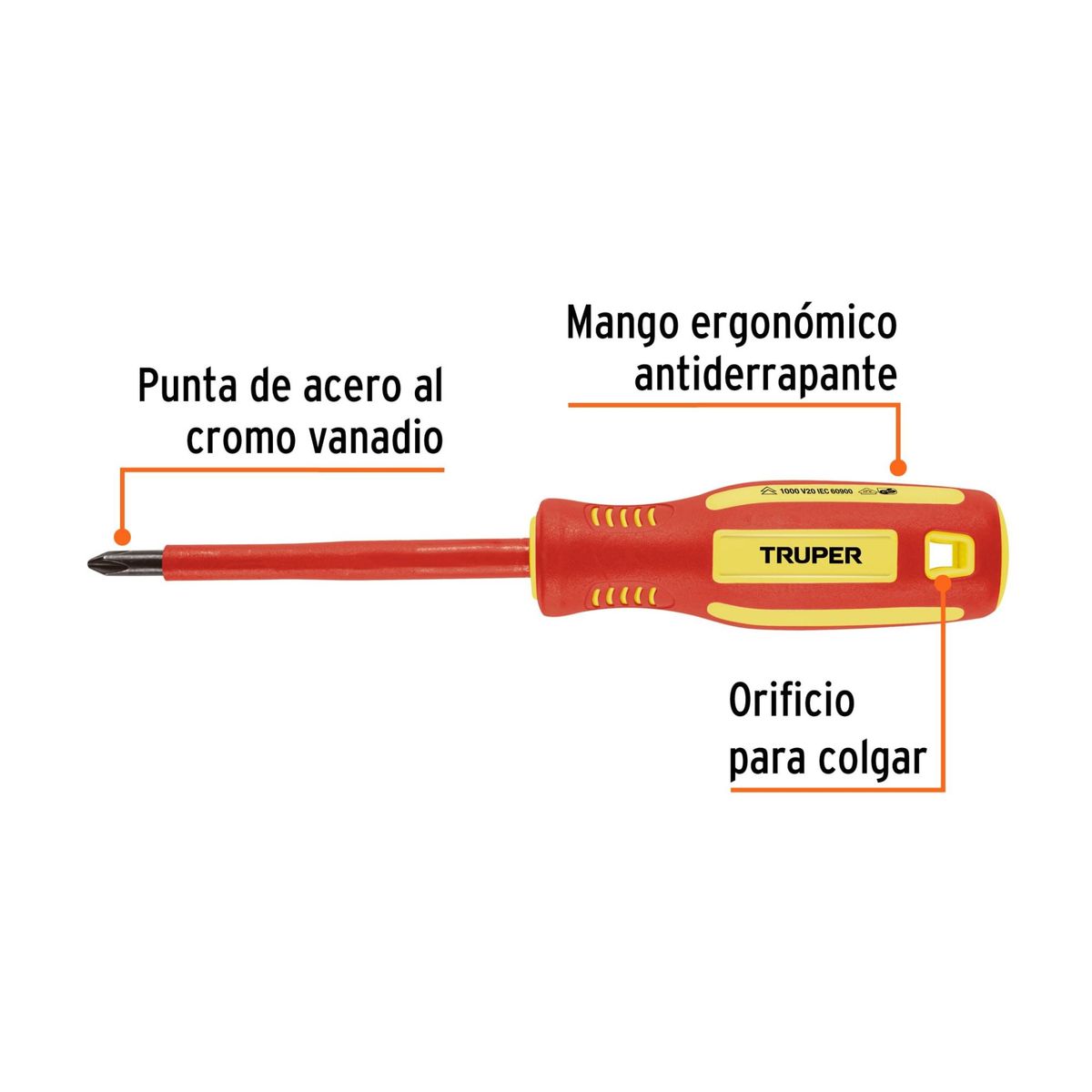 TRUPER - Desarmador dieléctrico estrella 1000V  1/4" x 4", Truper