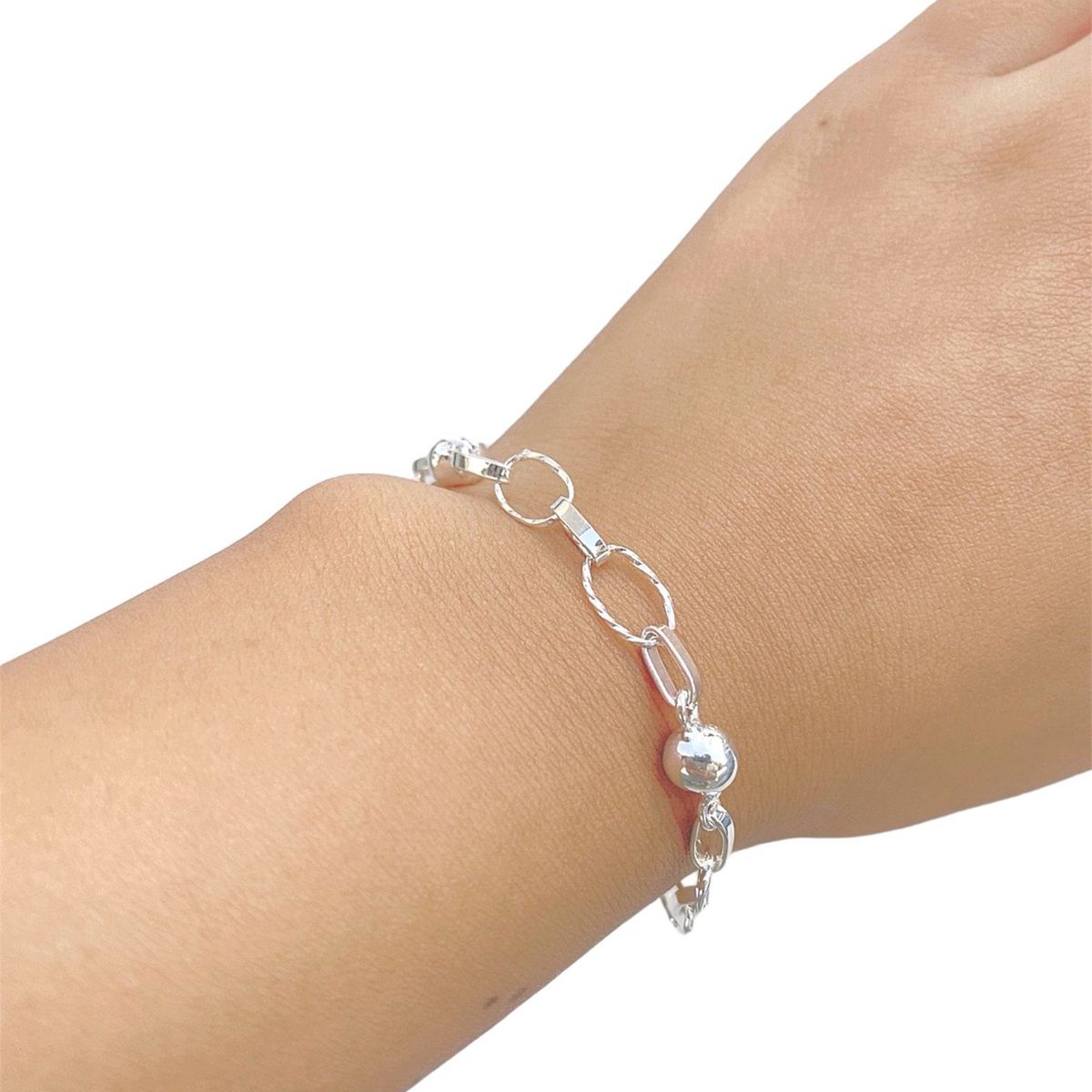 JOYERIA D'PILMER - PULSERA DE PLATA 950 ESLABON CON ESFERA