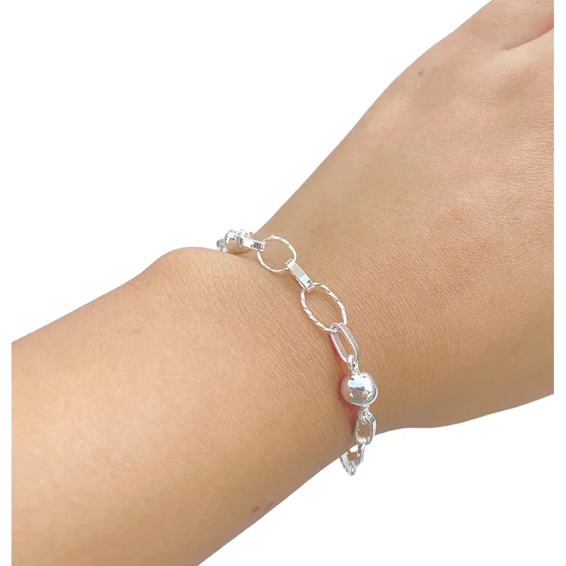 JOYERIA D'PILMER - PULSERA DE PLATA 950 ESLABON CON ESFERA
