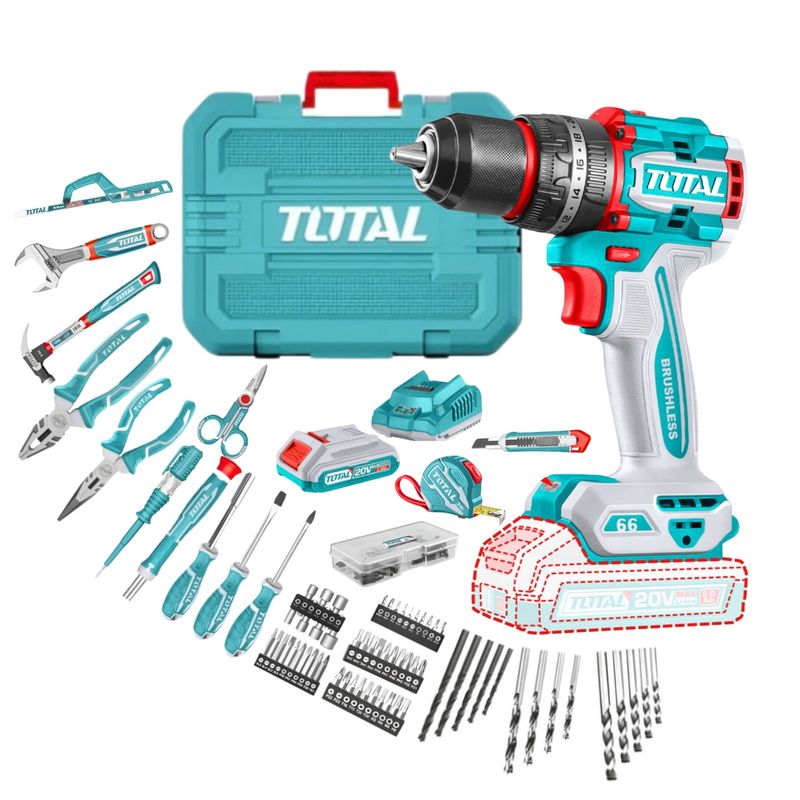 TOTAL TOOLS - Taladro Percutor 66nm 20v + 165 herramientas Total