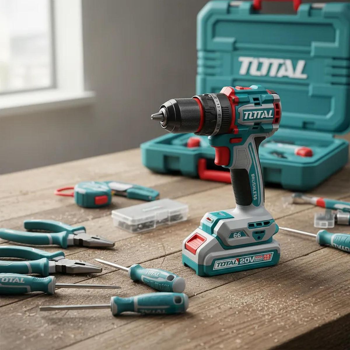 TOTAL TOOLS - Taladro Percutor 66nm 20v + 165 herramientas Total