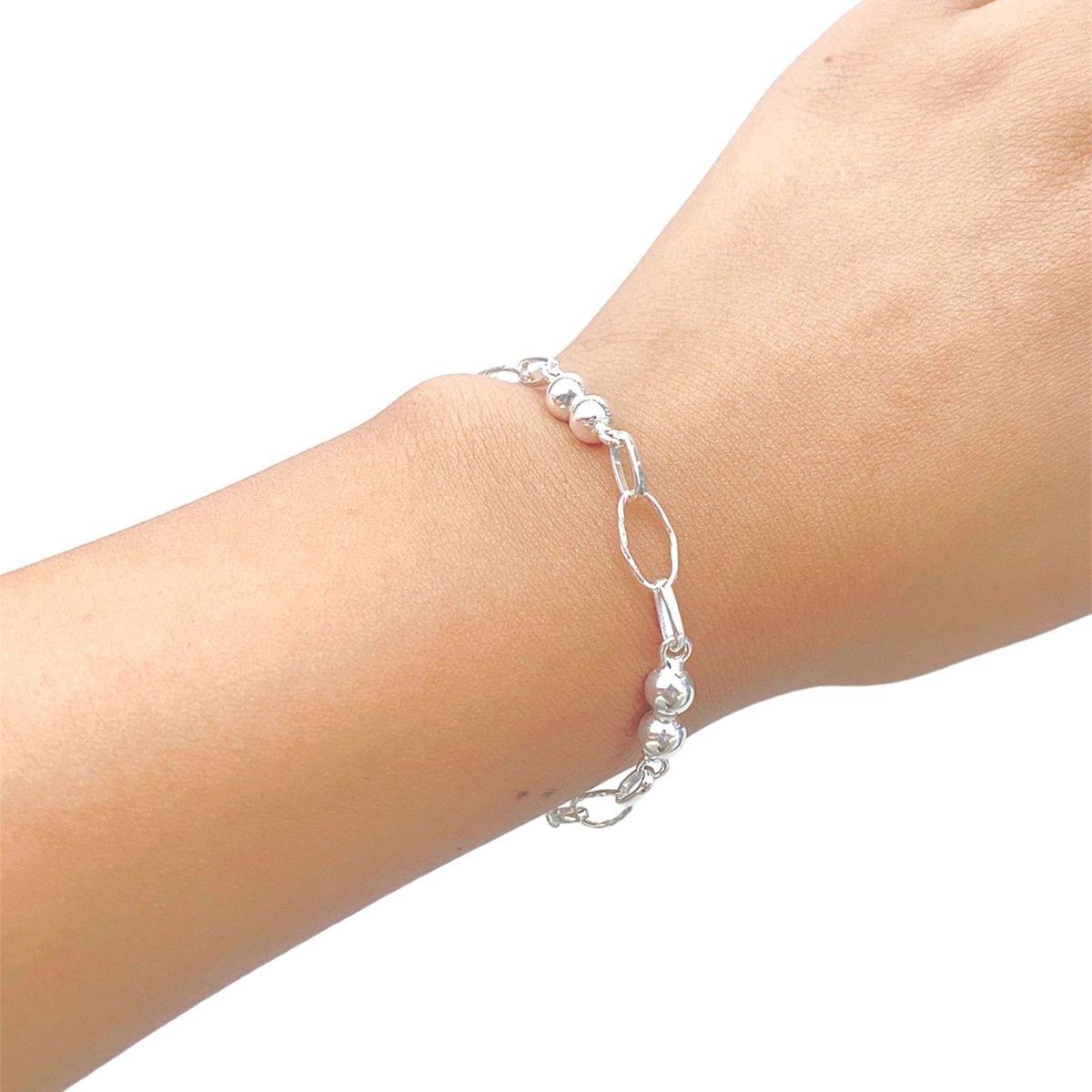 JOYERIA D'PILMER - PULSERA DE PLATA  950 ESLABON CON 2 ESFERAS