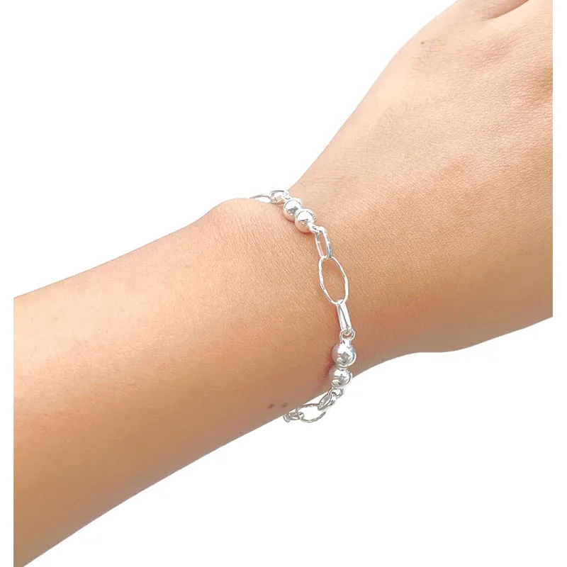 JOYERIA D'PILMER - PULSERA DE PLATA  950 ESLABON CON 2 ESFERAS