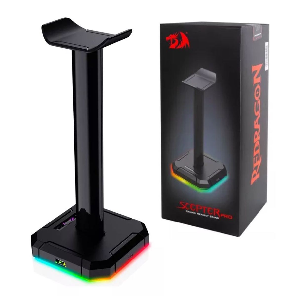 REDRAGON - SOPORTE Y HUB PARA AUDIFONO GAMER REDRAGON SCEPTER HA300 RGB NEGRO