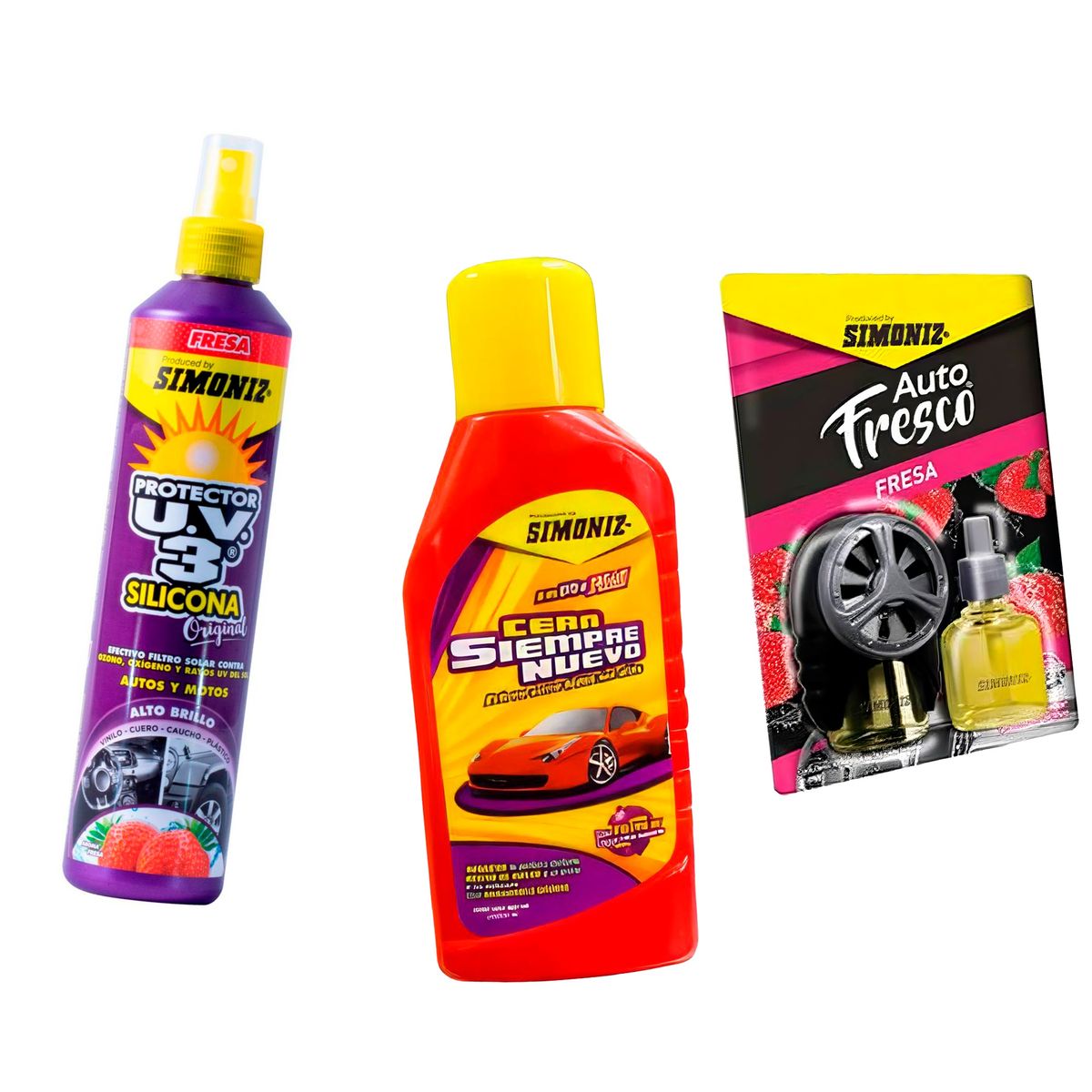 SIMONIZ - Pack De Limpieza Automotriz Silicona + Cera + Ambientador