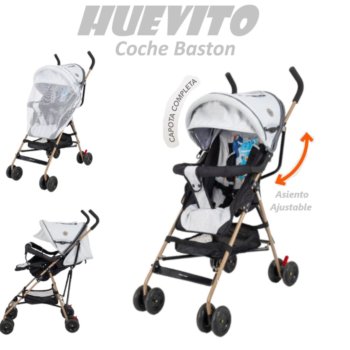 BABY HAPPY - Coche Baston Huevito Asiento Adjustable- Plomo