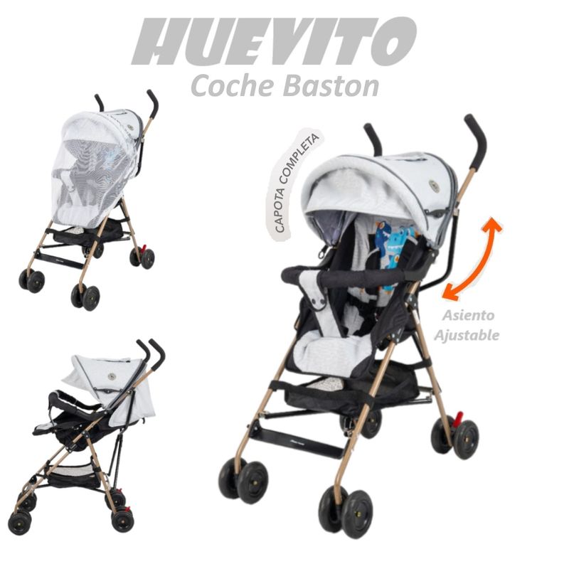 BABY HAPPY - Coche Baston Huevito Asiento Adjustable- Plomo